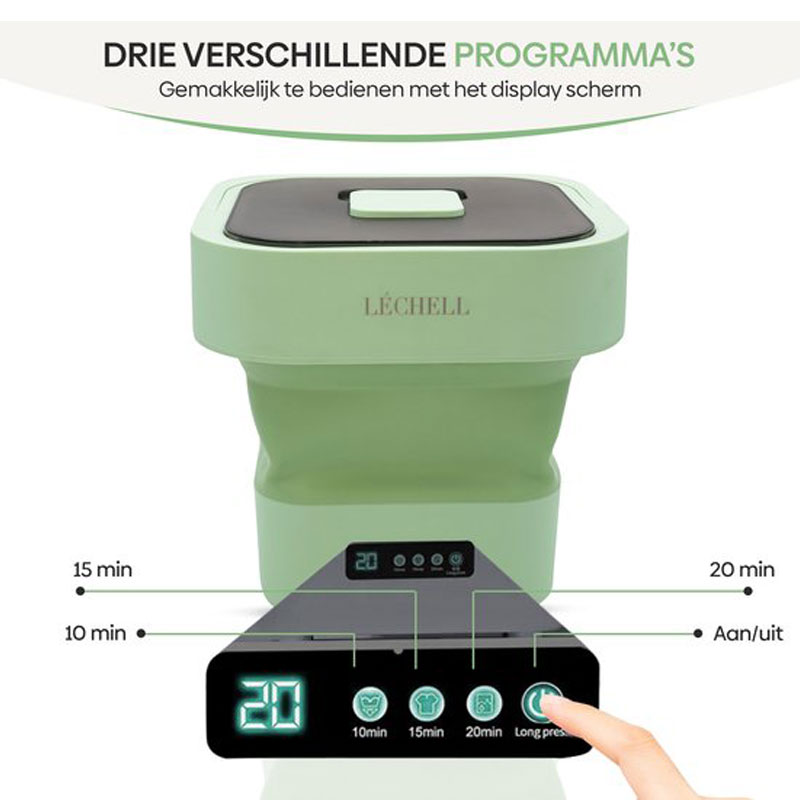 Léchell® Mini Wasmachine - Camping wasmachine - 10L - Energiezuinig - Opvouwbaar - Wasmachine - Compact - Groen
