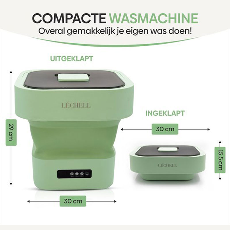 Léchell® Mini Wasmachine - Camping wasmachine - 10L - Energiezuinig - Opvouwbaar - Wasmachine - Compact - Groen