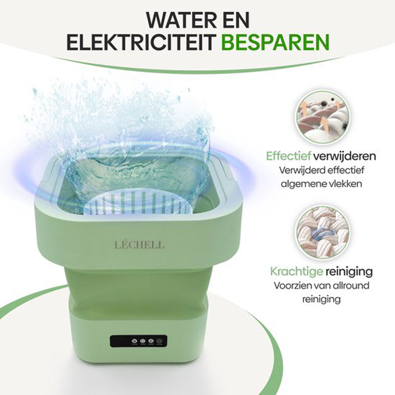 Léchell® Mini Wasmachine - Camping wasmachine - 10L - Energiezuinig - Opvouwbaar - Wasmachine - Compact - Groen