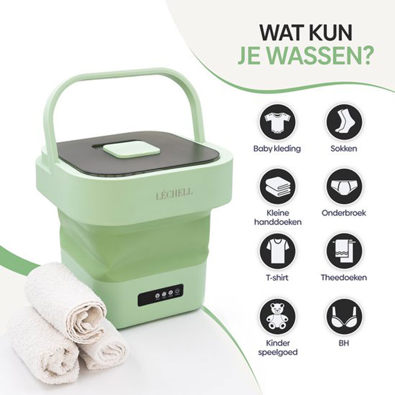 Léchell® Mini Wasmachine - Camping wasmachine - 10L - Energiezuinig - Opvouwbaar - Wasmachine - Compact - Groen