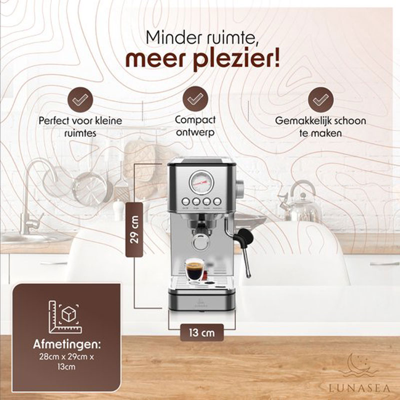 LunaSea's Pistonmachine - Espressomachine - Koffiezetapparaat - Koffiemachine - Modern design - Klein formaat