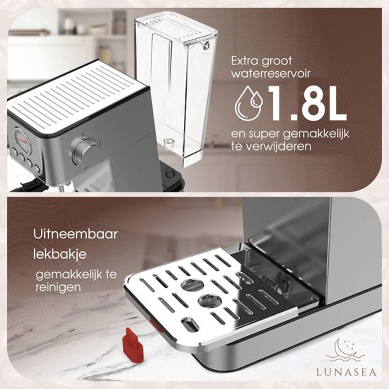 LunaSea's Pistonmachine - Espressomachine - Koffiezetapparaat - Koffiemachine - Modern design - Klein formaat