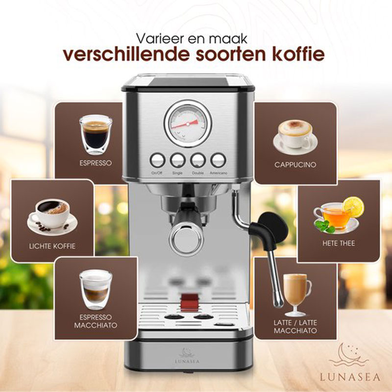 LunaSea's Pistonmachine - Espressomachine - Koffiezetapparaat - Koffiemachine - Modern design - Klein formaat