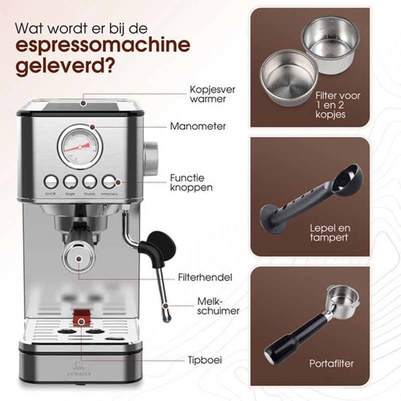 LunaSea's Pistonmachine - Espressomachine - Koffiezetapparaat - Koffiemachine - Modern design - Klein formaat