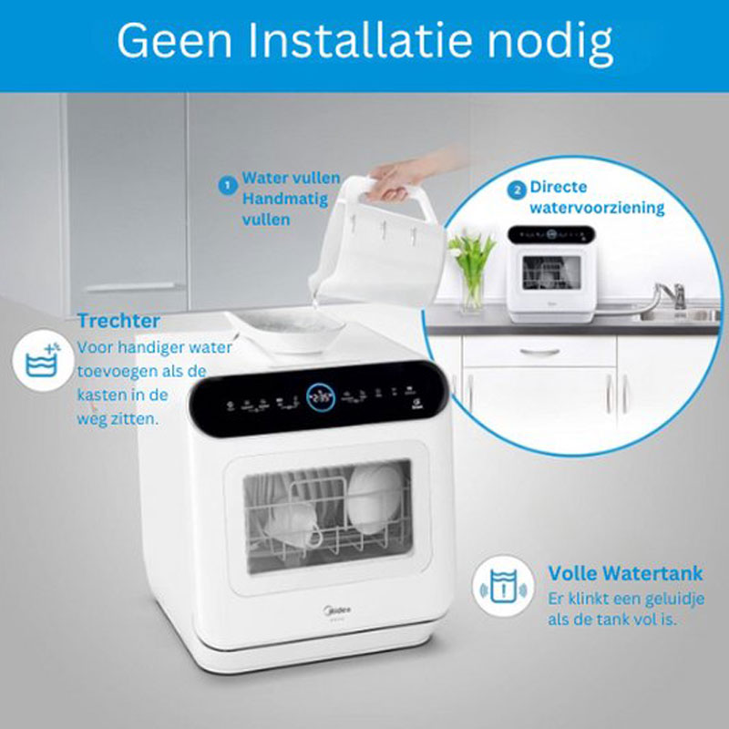 MIDEA ST Mini Vaatwasser - Vrijstaande Vaatwasser - Mini Vaatwasser Met Waterreservoir - Mini Vaatwassers - Kleine vaatwasser - Vrijstaande vaatwasser