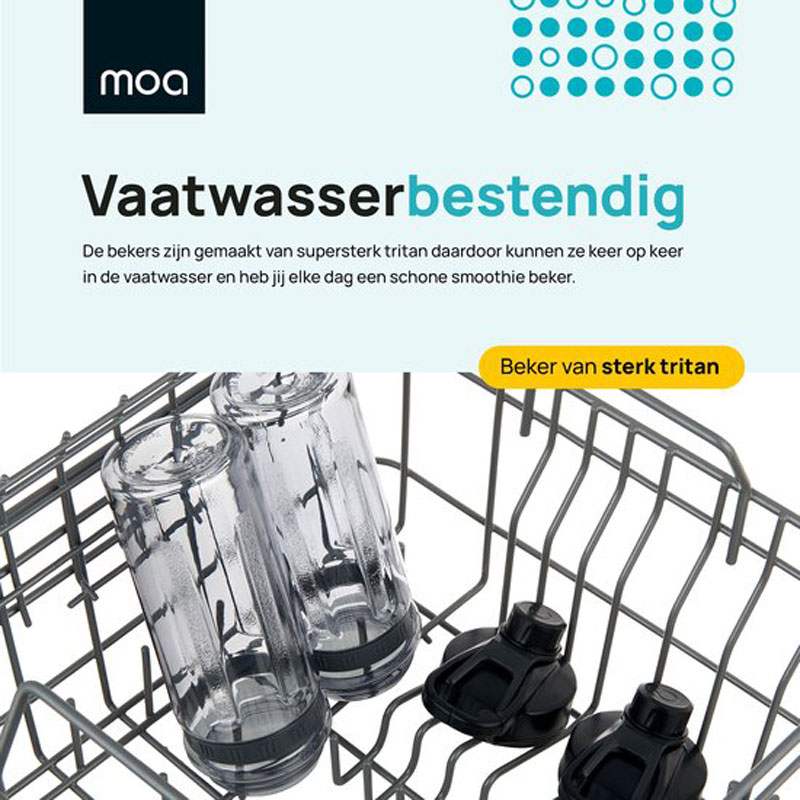 MOA Mini Blender - Blender to Go - Smoothie Maker - 2 To-Go Bekers 600 ml - 800W - Zwart