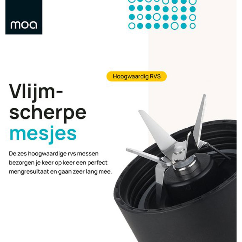 MOA Mini Blender - Blender to Go - Smoothie Maker - 2 To-Go Bekers 600 ml - 800W - Zwart