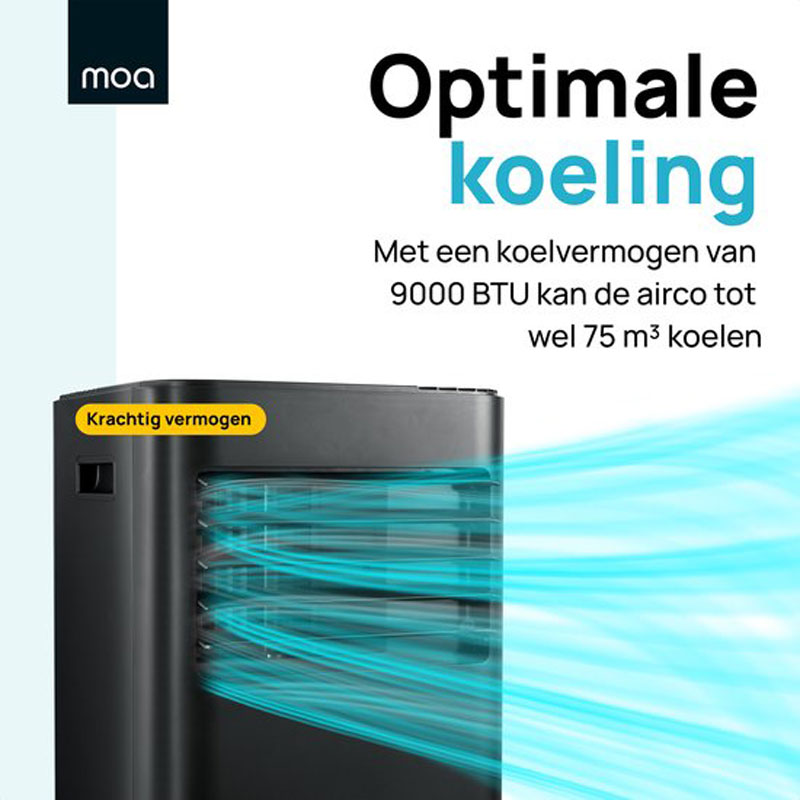MOA Mobile Air Conditioner - 9000 BTU - Air Conditioning - Suitable for Dehumidification - Including Wheels - incl. Window Seal Kit - Black - A010B