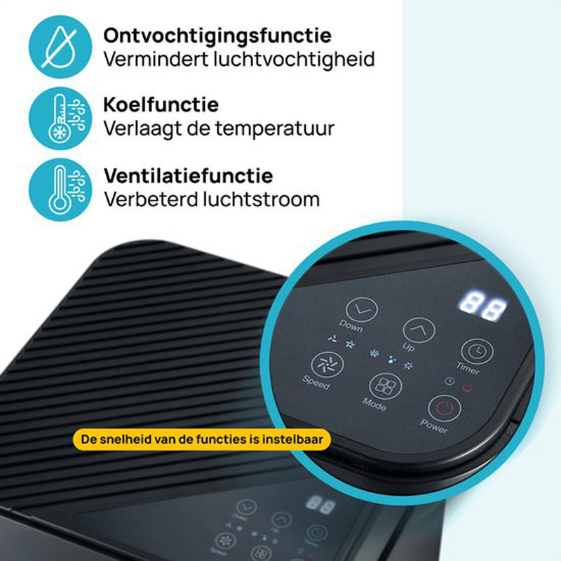 MOA Mobile Air Conditioner - 9000 BTU - Air Conditioning - Suitable for Dehumidification - Including Wheels - incl. Window Seal Kit - Black - A010B
