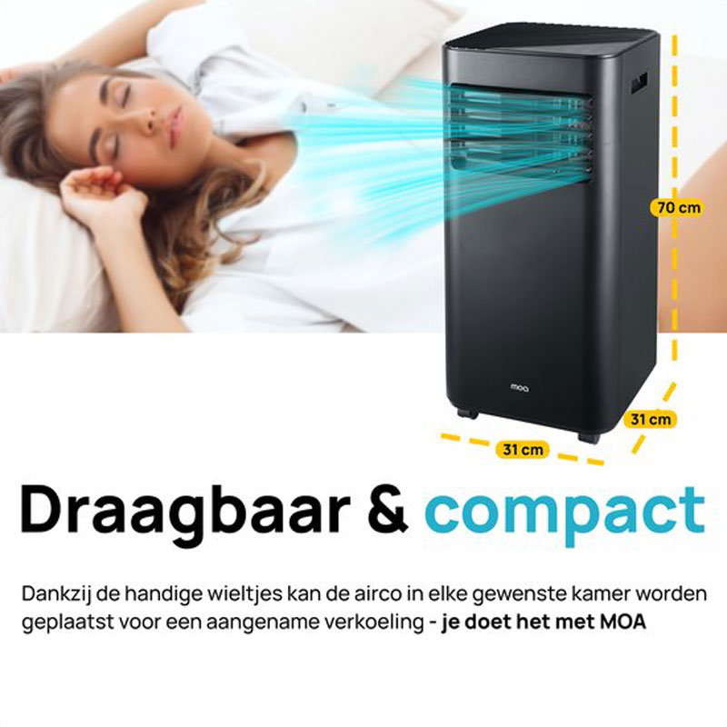 MOA Mobile Air Conditioner - 9000 BTU - Air Conditioning - Suitable for Dehumidification - Including Wheels - incl. Window Seal Kit - Black - A010B