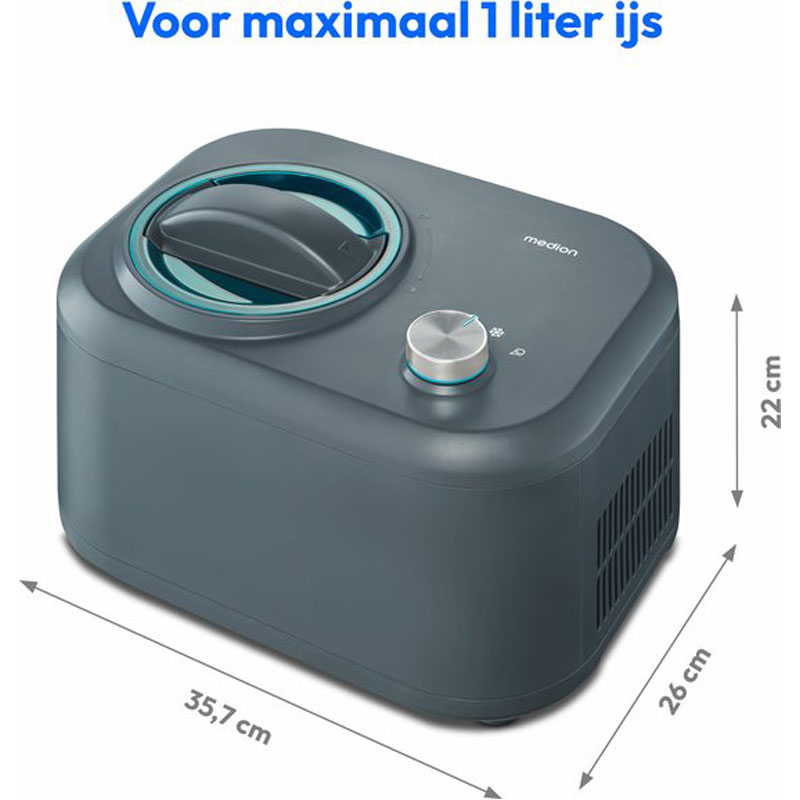 Medion Ice Cream Maker MD 10169, capacity for 1 L of ice cream - no pre-cooling required - removable aluminium ice cream reservoir - suitable for preparing ice cream-frozen yoghurt & sorbet