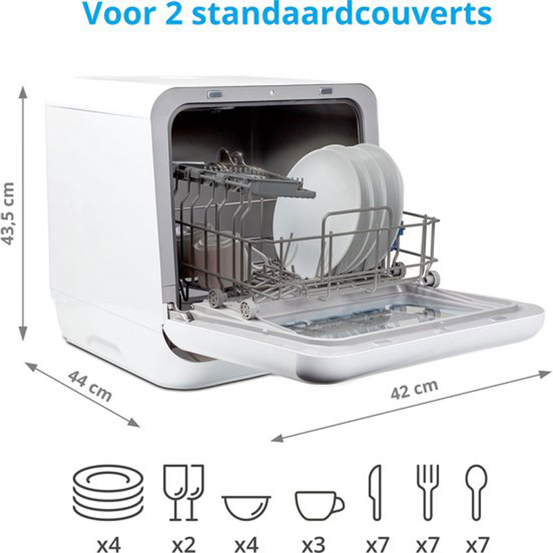 Medion Mini Afwasmachine, tafelmodel, vaatwasser, 2 couverts, werkt met/zonder wateraansluiting, 6 reinigingsprogramma's, starttijdkeuze, vrijstaand, MD 37217 [Energieklasse G]
