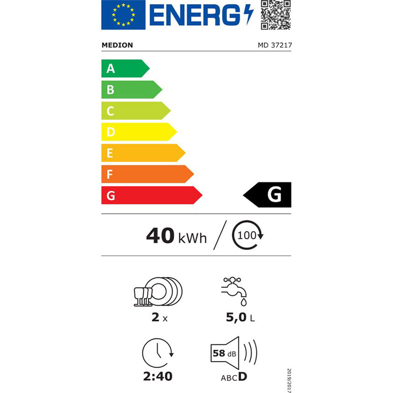 Medion Mini Afwasmachine, tafelmodel, vaatwasser, 2 couverts, werkt met/zonder wateraansluiting, 6 reinigingsprogramma's, starttijdkeuze, vrijstaand, MD 37217 [Energieklasse G]