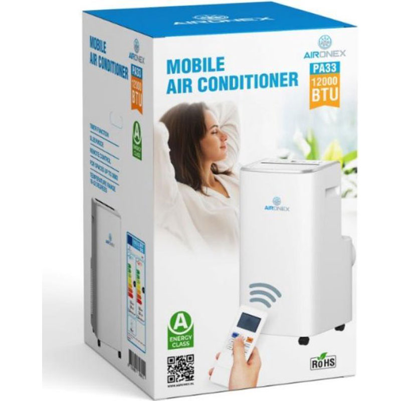 Mobiele Airco Aironex 12000 BTU - Airconditioner Wit - Airco met Raamafdichting - Stille Airconditioning met Afstandsbediening - Mobiele Airco voor Slaapkamer, Woonkamer, Kantoor