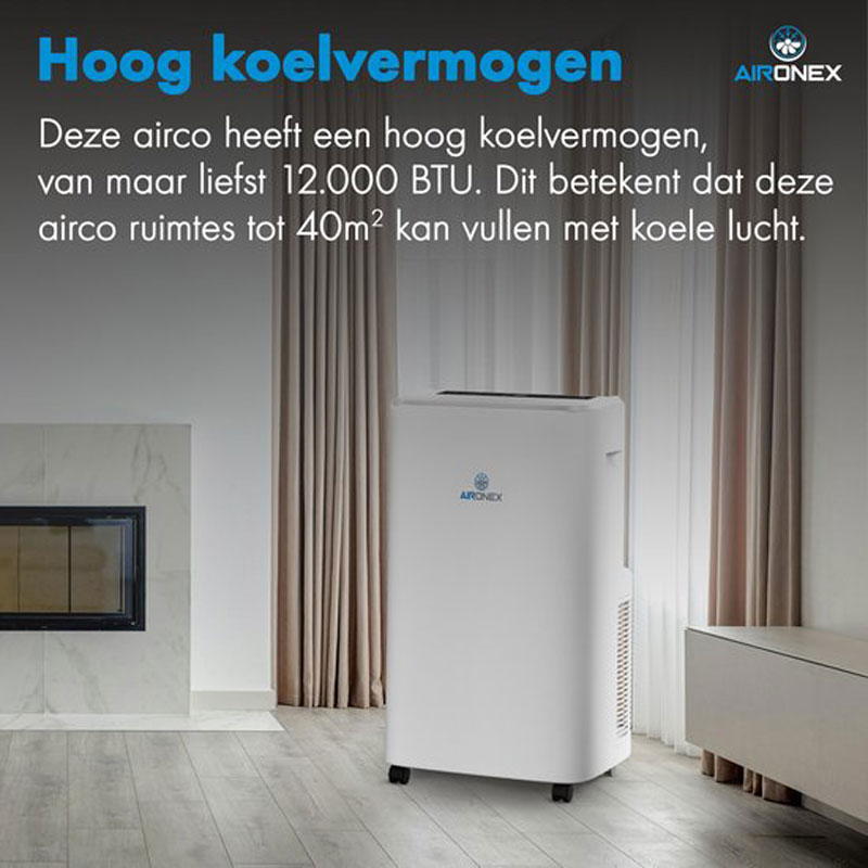Mobiele Airco Aironex 12000 BTU - Airconditioner Wit - Airco met Raamafdichting - Stille Airconditioning met Afstandsbediening - Mobiele Airco voor Slaapkamer, Woonkamer, Kantoor
