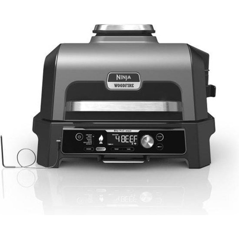 Ninja Woodfire Pro Connect XL - 7-in-1 Elektrische Smart BBQ Grill en Smoker - Inclusief Digitale Braadthermometer - Connect App - OG901EU