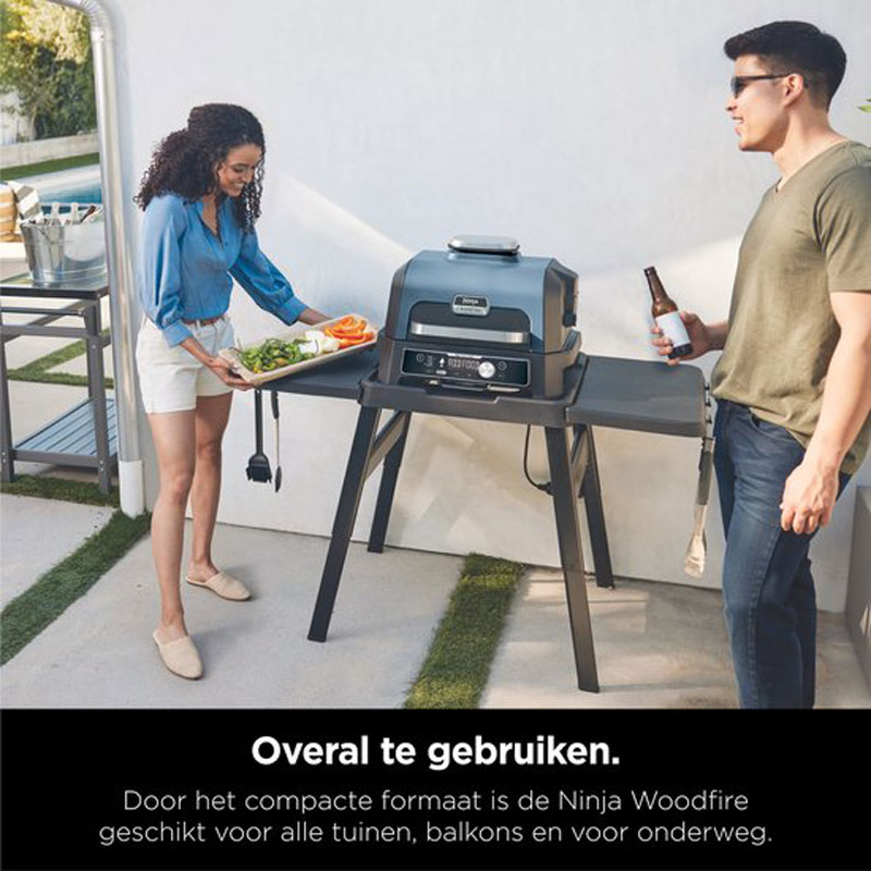 Ninja Woodfire Pro Connect XL - 7-in-1 Elektrische Smart BBQ Grill en Smoker - Inclusief Digitale Braadthermometer - Connect App - OG901EU