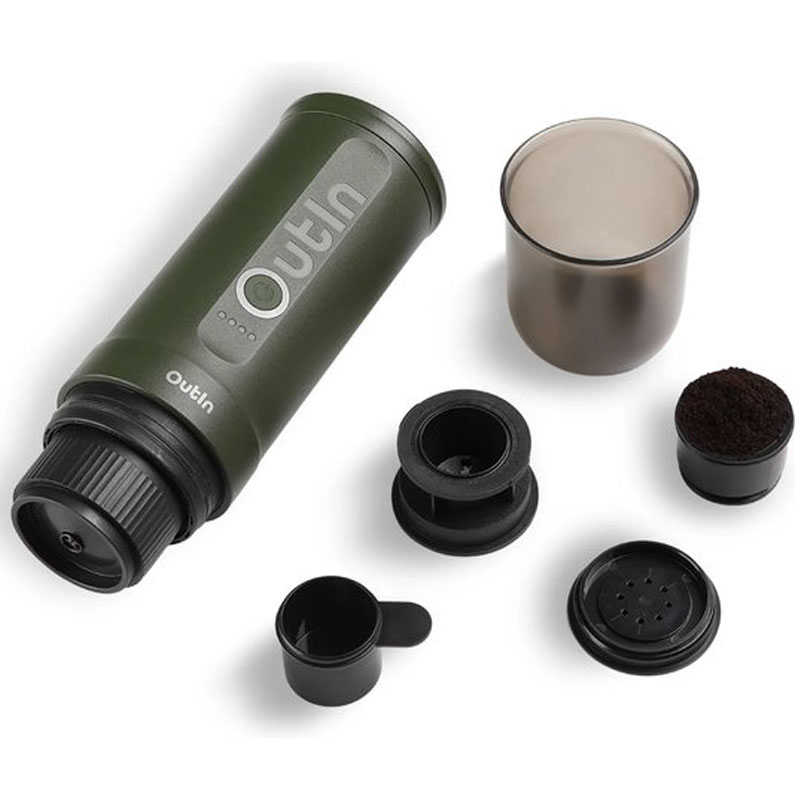 OutIn Nano - draagbare elektrische espressomachine - stijlvol en solide - verwarmt water - capsules & gemalen koffie - 20 bar - draagbare koffiemachine - reis & camping koffiezetapparaat 12 volt