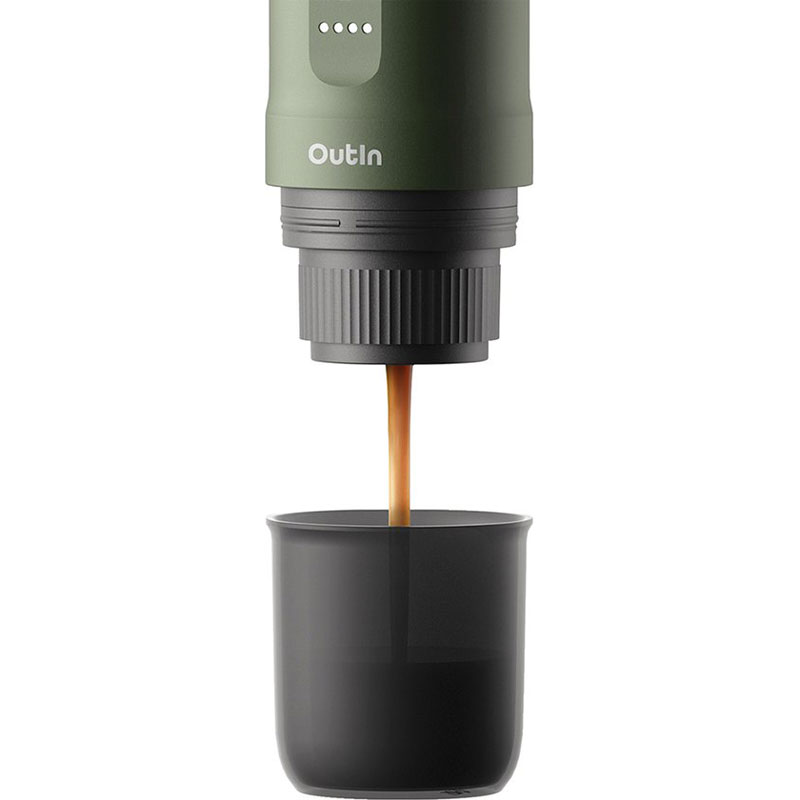 OutIn Nano - draagbare elektrische espressomachine - stijlvol en solide - verwarmt water - capsules & gemalen koffie - 20 bar - draagbare koffiemachine - reis & camping koffiezetapparaat 12 volt
