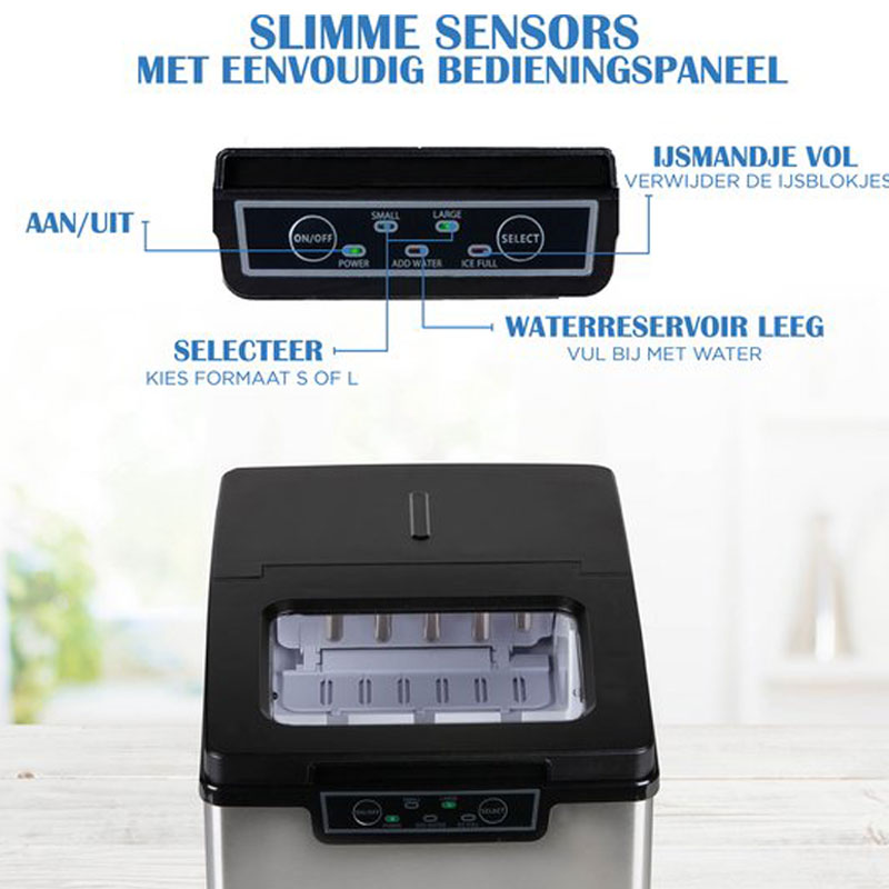 PRIMO PR403IB IJsblokjesmachine - IJsblokmaker met IJsschep - Kleine & Grote IJsblokjes - 1,8L - 12kg/24u - RVS