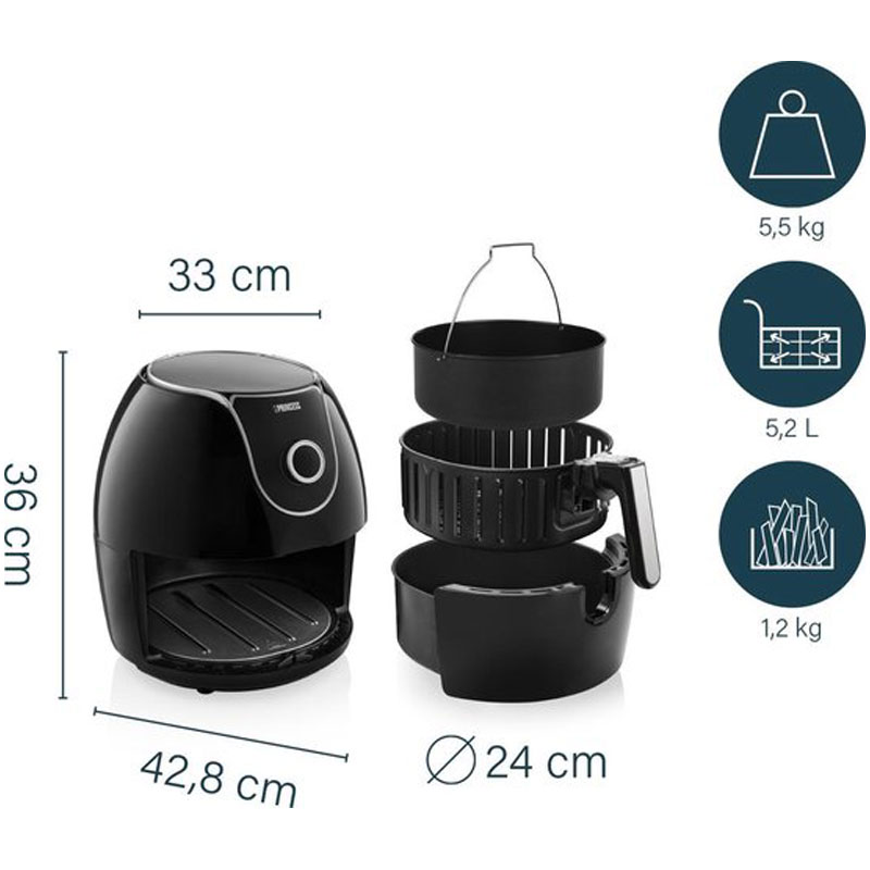 Princess Digitale Family Airfryer XXL 182055 - Heteluchtfriteuse - 5,2 liter - Inclusief gratis bakvorm - 8 voorgeprogrammeerde programma's - Zwart