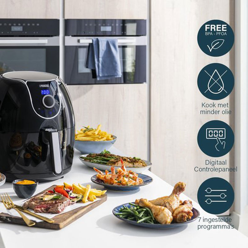 Princess Digitale Family Airfryer XXL 182055 - Heteluchtfriteuse - 5,2 liter - Inclusief gratis bakvorm - 8 voorgeprogrammeerde programma's - Zwart