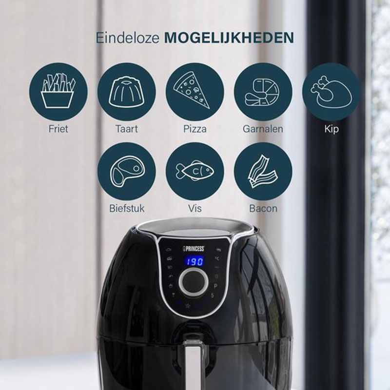 Princess Digitale Family Airfryer XXL 182055 - Heteluchtfriteuse - 5,2 liter - Inclusief gratis bakvorm - 8 voorgeprogrammeerde programma's - Zwart