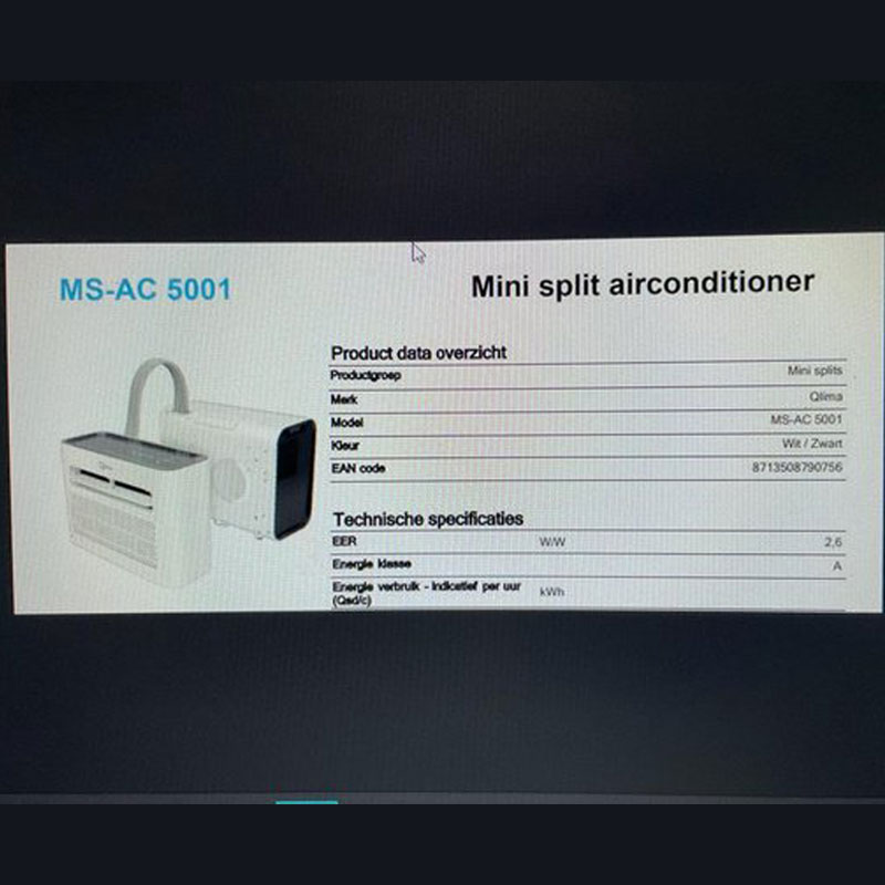 Qlima MS-AC 5001 Split unit airconditioner - Wit/Zwart - Caravan Airco - Ideaal om kleinere ruimte snel koel te krijgen