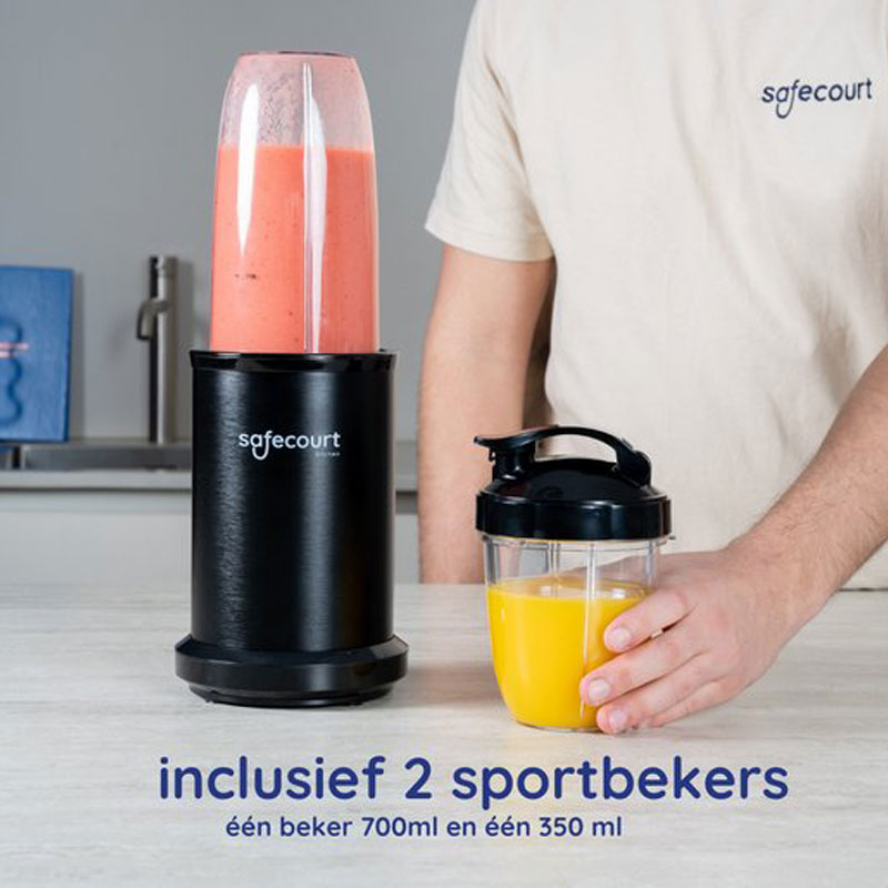 Safecourt Kitchen Power Blender - 1000 watt - blender to go - smoothie blender - Incl. receptenboek - Zwart