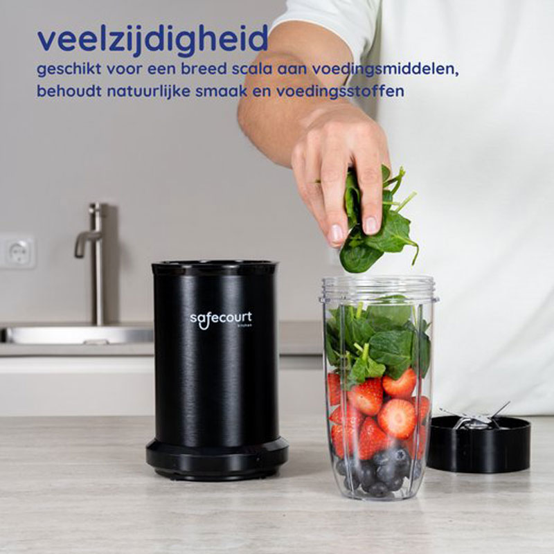 Safecourt Kitchen Power Blender - 1000 watt - blender to go - smoothie blender - Incl. receptenboek - Zwart