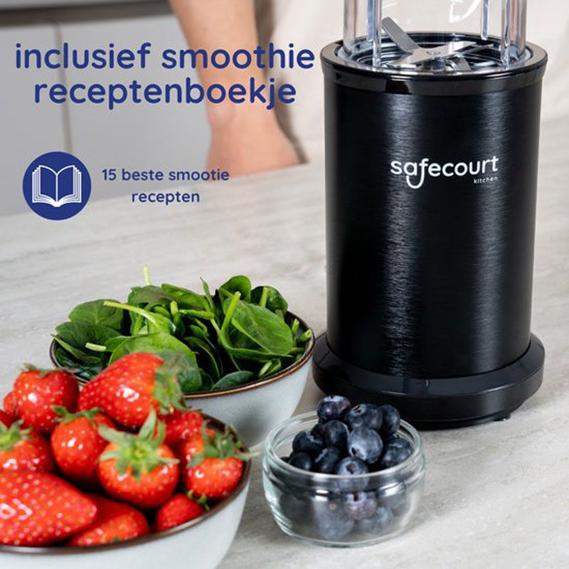 Safecourt Kitchen Power Blender - 1000 watt - blender to go - smoothie blender - Incl. receptenboek - Zwart