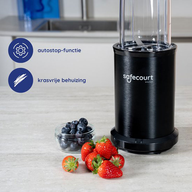 Safecourt Kitchen Power Blender - 1000 watt - blender to go - smoothie blender - Incl. receptenboek - Zwart