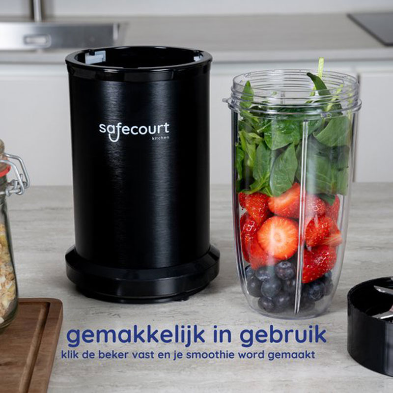 Safecourt Kitchen Power Blender - 1000 watt - blender to go - smoothie blender - Incl. receptenboek - Zwart