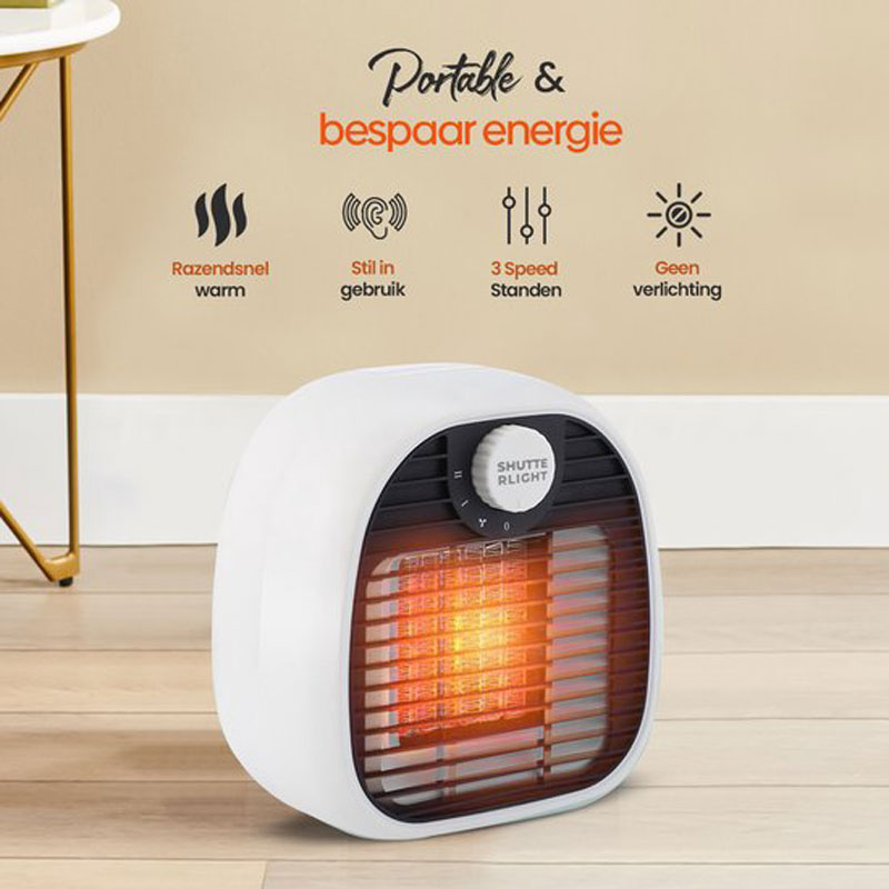 Shutterlight® Mini Elektrische Kachel - 3 standen - Ventilator - Elektrische Verwarming - Ventilatorkachel - Wit