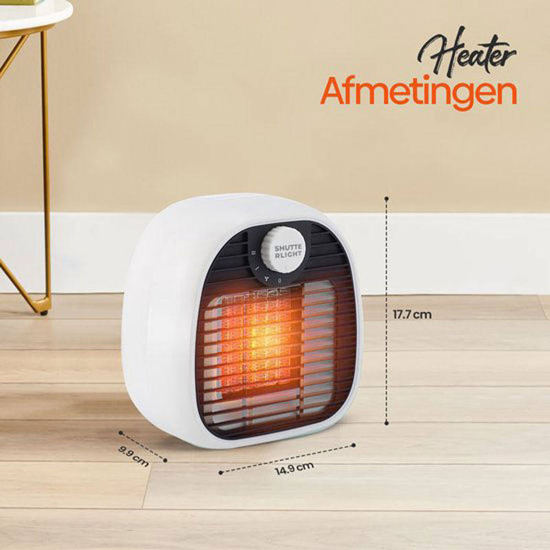 Shutterlight® Mini Elektrische Kachel - 3 standen - Ventilator - Elektrische Verwarming - Ventilatorkachel - Wit