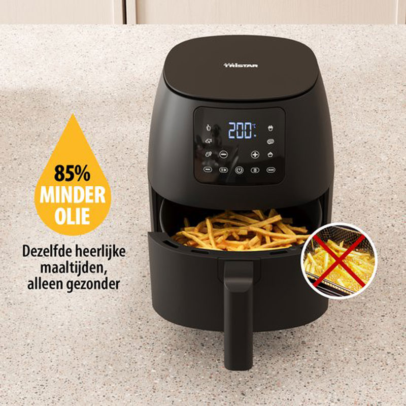 Tristar Mini Digitale Airfryer FR-9015 - Heteluchtfriteuse Compact - Olievrij - 6 kookprogramma's - Antiaanbaklaag - Regelbare thermostaat - 2 liter - 1500W