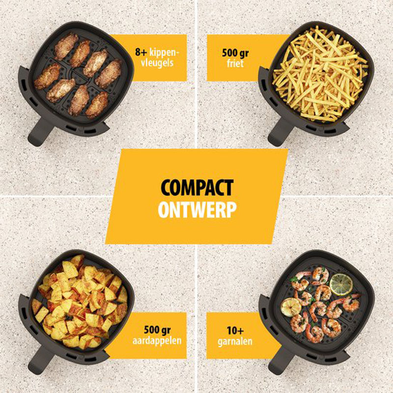 Tristar Mini Digitale Airfryer FR-9015 - Heteluchtfriteuse Compact - Olievrij - 6 kookprogramma's - Antiaanbaklaag - Regelbare thermostaat - 2 liter - 1500W