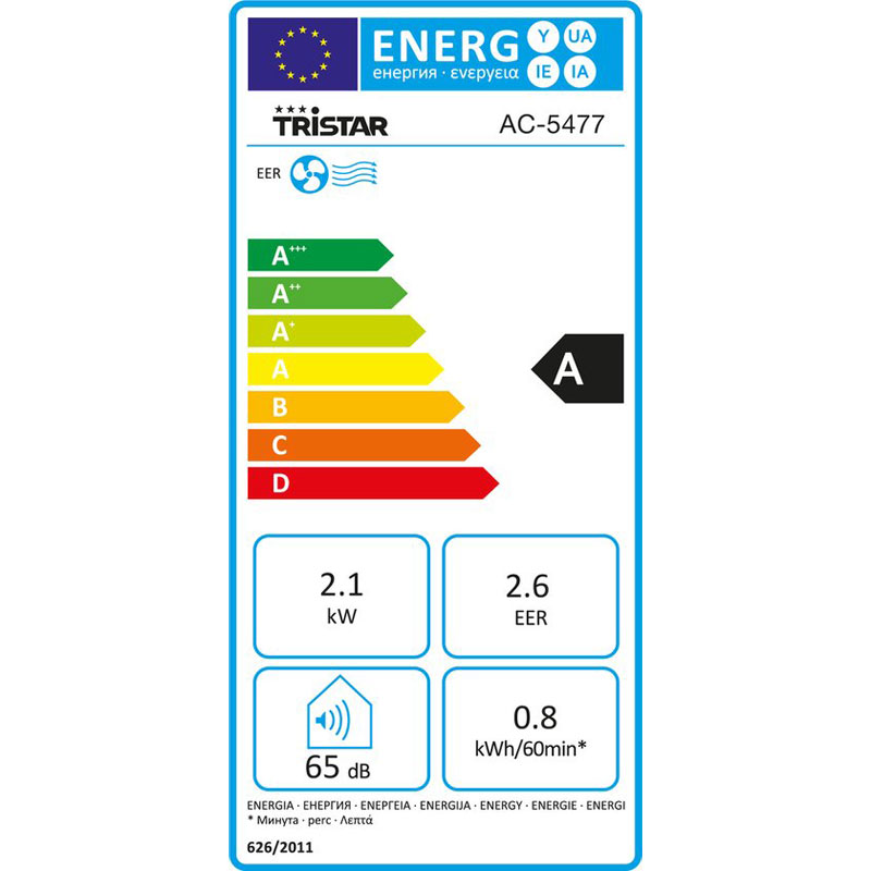 Tristar Mobiele Airco met raamafdichtingskit - 7000 BTU - AC-5477 - airconditioner - 3-in-1 koelen, ventilator en luchtontvochtiger - geschikt voor ruimte tot 60 m3 - temperatuurinstelling van 16⁰C tot 31⁰C
