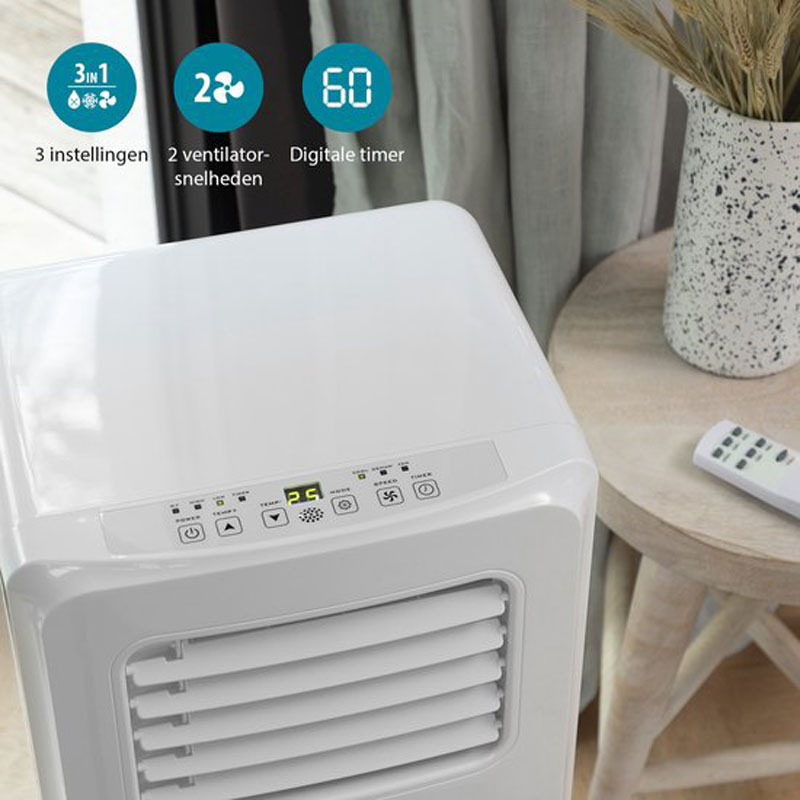 Tristar Mobiele Airco met raamafdichtingskit - 7000 BTU - AC-5477 - airconditioner - 3-in-1 koelen, ventilator en luchtontvochtiger - geschikt voor ruimte tot 60 m3 - temperatuurinstelling van 16⁰C tot 31⁰C