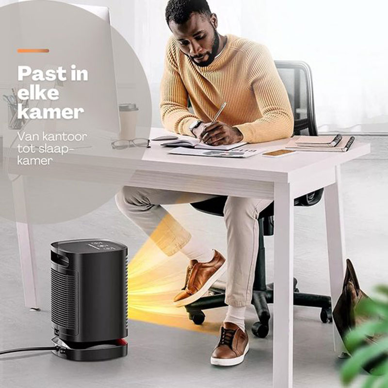 Vulpes Goods® Tech - Elektrische Kachel - Elektrische Verwarming voor Binnen - Ventilatorkachel - Keramische Kachel - Heater - 3 Standen - 950W - LED Indicatie - Roterend - Zwart - Incl. schoonmaakdoek - PRO versie