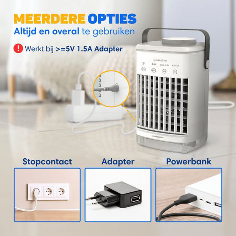 Vulpes Goods® Tech - Mini Airco PRO - Mobiele Airco - Luchtkoeler 4in1 - Aircooler - Tafelventilator - 4 windsnelheden, 2 luchtbevochtingsstanden & timer - Lekvrij - Limited Edition