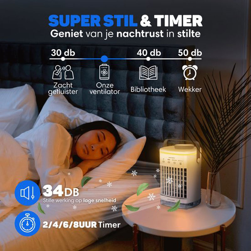 Vulpes Goods® Tech - Mini Airco PRO - Mobiele Airco - Luchtkoeler 4in1 - Aircooler - Tafelventilator - 4 windsnelheden, 2 luchtbevochtingsstanden & timer - Lekvrij - Limited Edition
