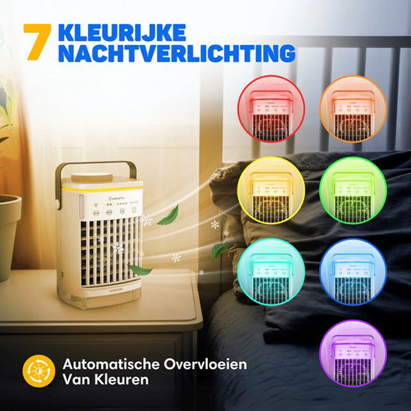 Vulpes Goods® Tech - Mini Airco PRO - Mobiele Airco - Luchtkoeler 4in1 - Aircooler - Tafelventilator - 4 windsnelheden, 2 luchtbevochtingsstanden & timer - Lekvrij - Limited Edition