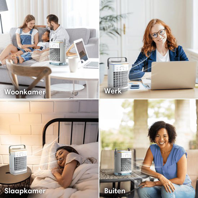 Vulpes Goods® Tech - Mini Airco PRO - Mobiele Airco - Luchtkoeler 4in1 - Aircooler - Tafelventilator - 4 windsnelheden, 2 luchtbevochtingsstanden & timer - Lekvrij - Limited Edition