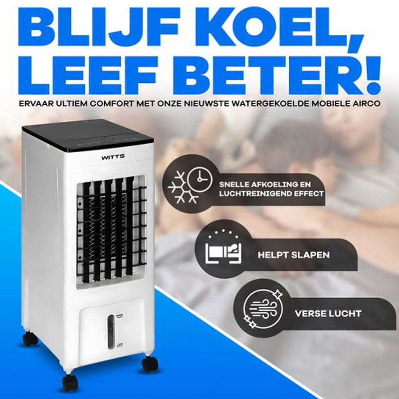 WITTS Airco - Mobiele Airco - Mobiele Airco zonder Afvoer - Airco - Ventilator - Mobiele Airco voor Slaapkamer