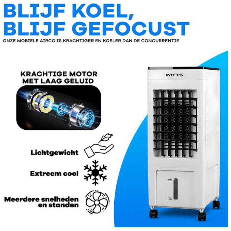 WITTS Airco - Mobiele Airco - Mobiele Airco zonder Afvoer - Airco - Ventilator - Mobiele Airco voor Slaapkamer