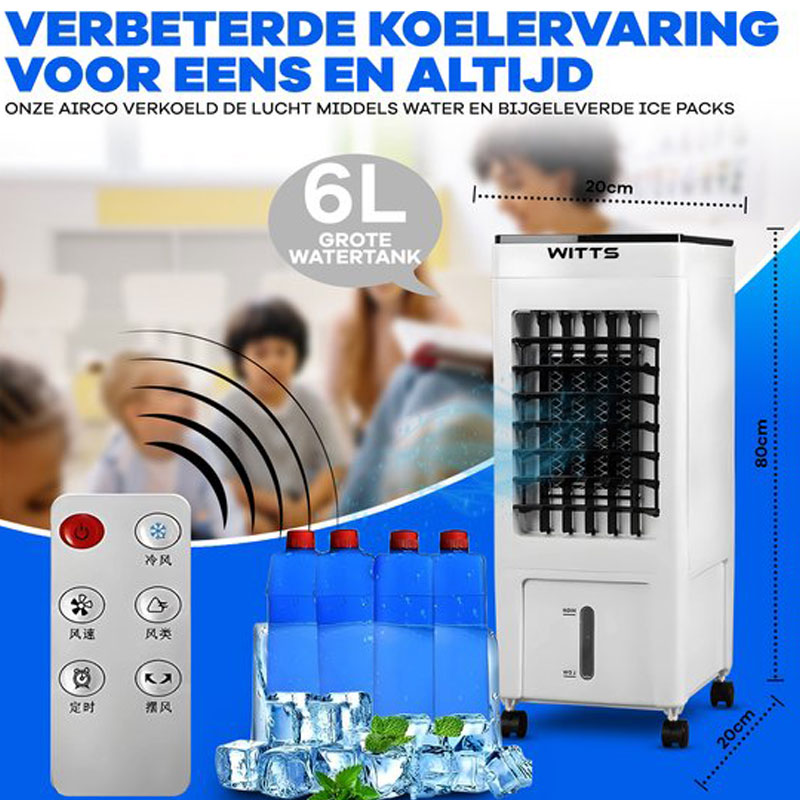 WITTS Airco - Mobiele Airco - Mobiele Airco zonder Afvoer - Airco - Ventilator - Mobiele Airco voor Slaapkamer