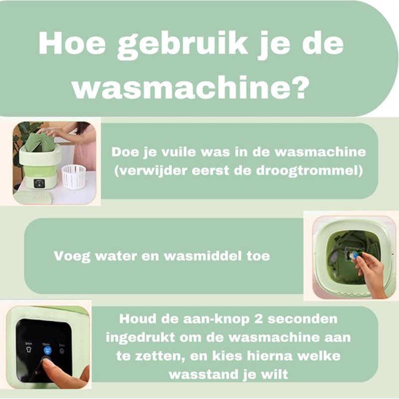 Wingle Mini Wasmachine- Kleine wasmachine - Opvouwbaar - Mini Wasmachine met Centrifuge - Studenten Wasmachine - Opvouwbare Wasmachine- 2 kg Was Gewicht- 22x30x30 - Groen