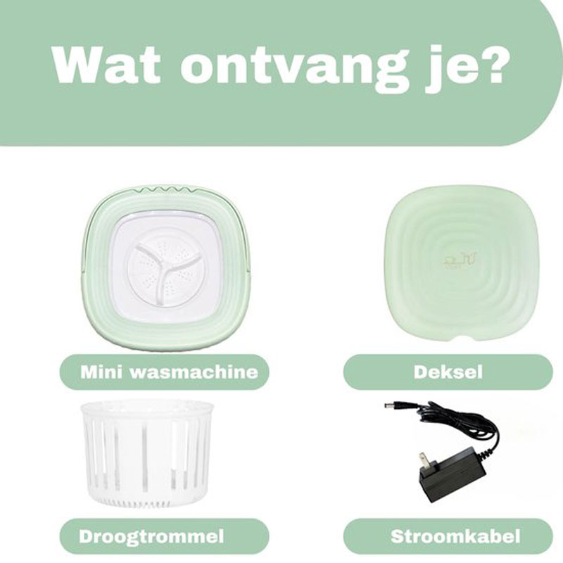 Wingle Mini Wasmachine- Kleine wasmachine - Opvouwbaar - Mini Wasmachine met Centrifuge - Studenten Wasmachine - Opvouwbare Wasmachine- 2 kg Was Gewicht- 22x30x30 - Groen