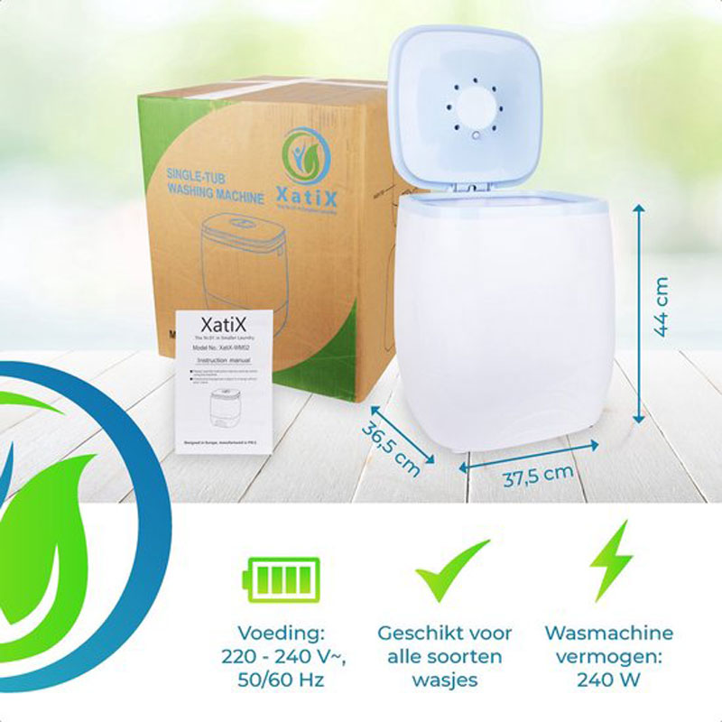 Xatix Compacte Mini Wasmachine - Stil en Energiezuinig - Mooi Design, Ideaal voor Studenten en Camping - 3kg Capaciteit - 230V, 8 Liter